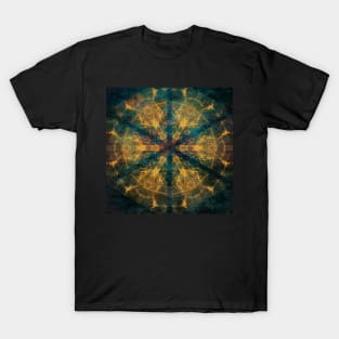 Abstract Tribal mandala in blue and gold T-Shirt